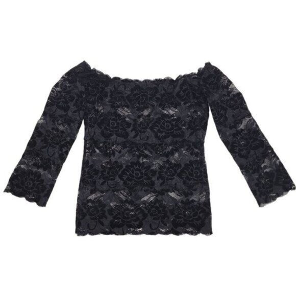 GUESS Black Lace Cold Shoulder top - Picture 2 of 8